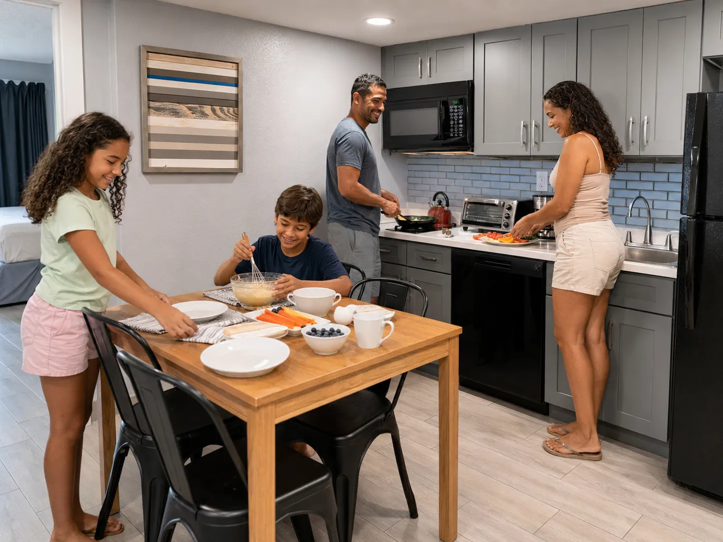 A full kitchen in every suite